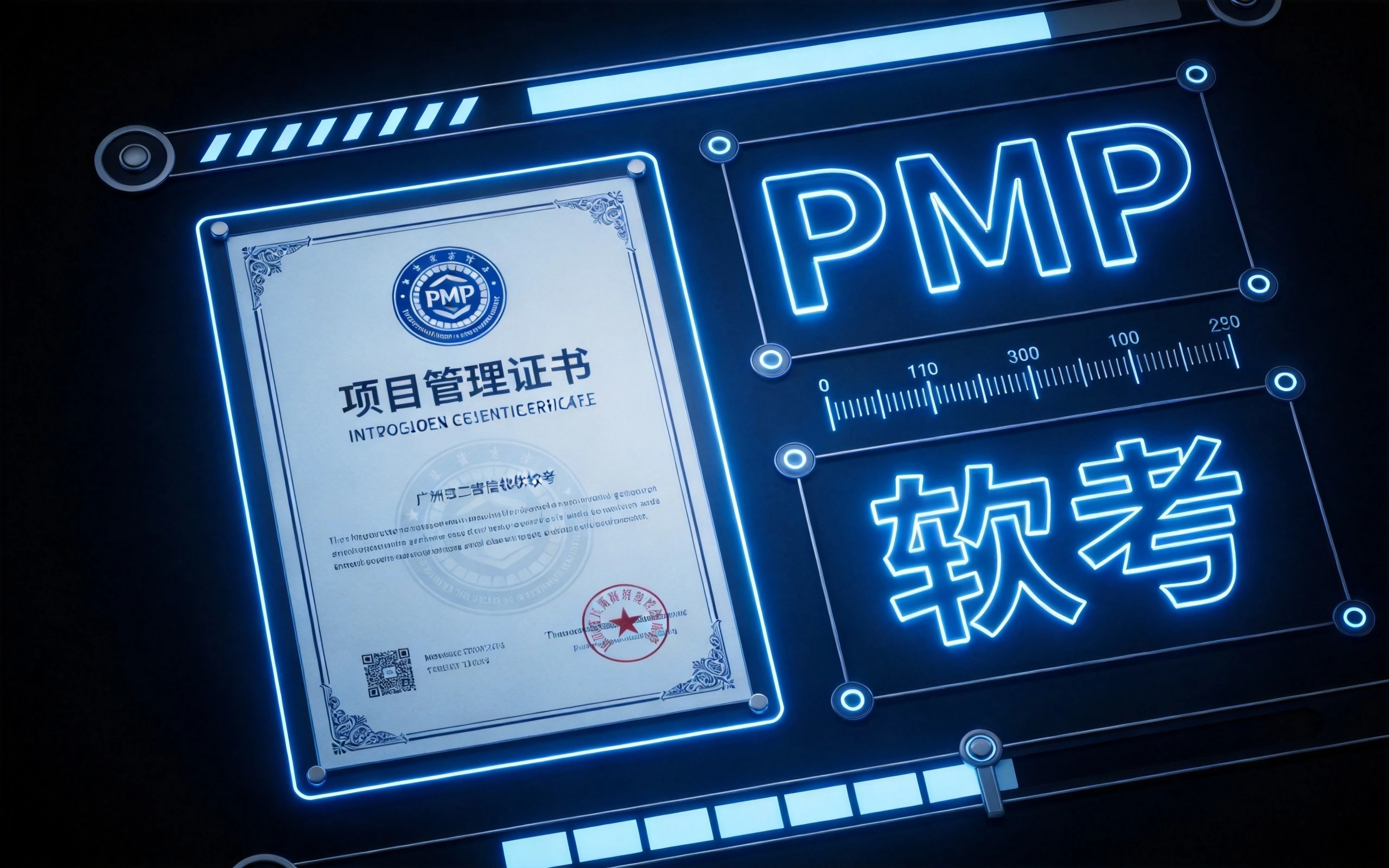 PMP/软考认证备考指南2026版,项目管理证书发光设计,展现从报名到通关完整攻略