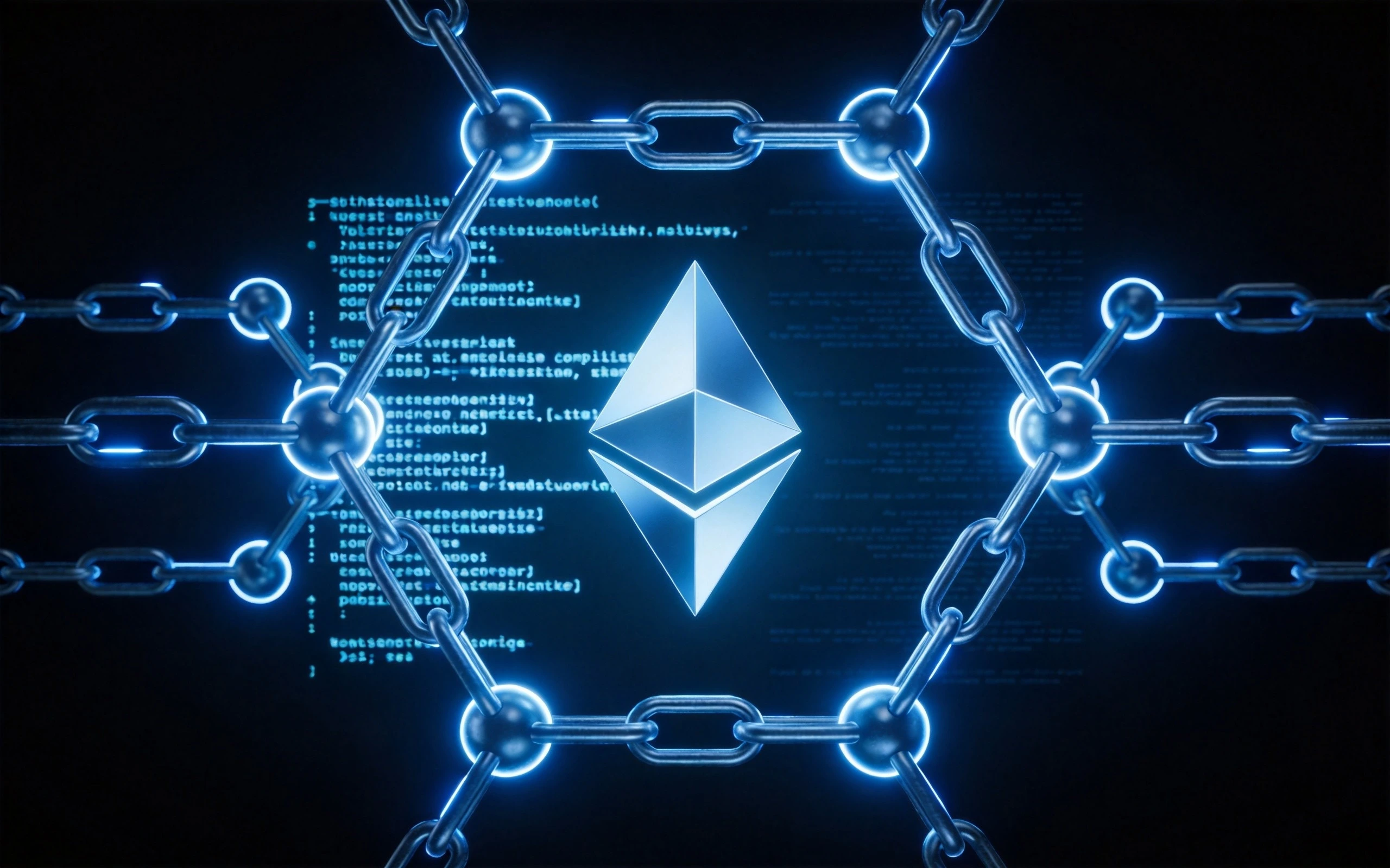 Web3.0与区块链开发入门教程,区块链链接结构与以太坊钻石标志融合,展现去中心化技术全景