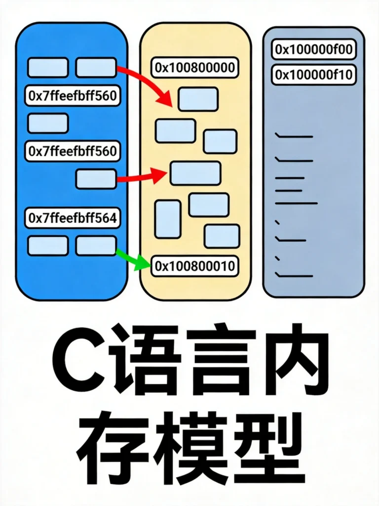 C语言内存管理示意图,指针与内存地址展示系统编程核心概念