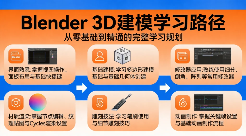 Blender 3D建模从入门到精通的学习路径图,完整的创作技能规划