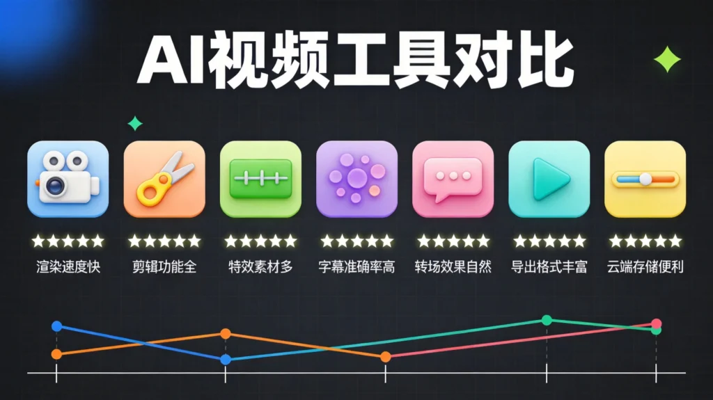 AI视频工具对比图表,呈现Sora、Runway、可灵等7款主流平台功能对比