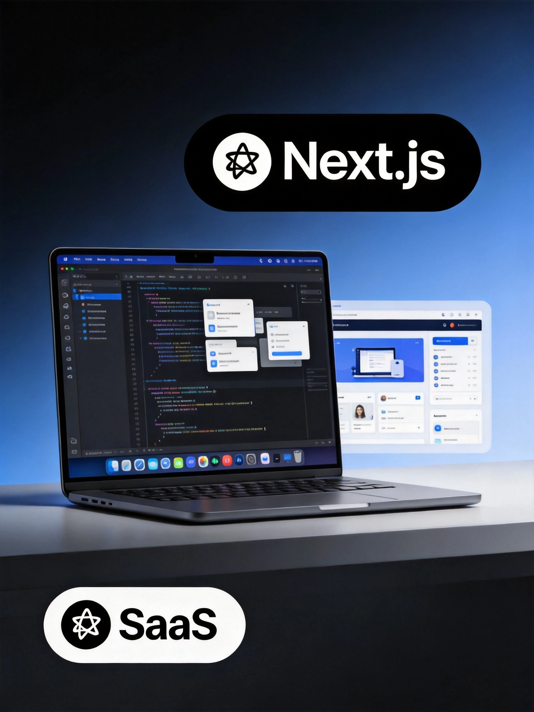 Next.js全栈开发封面图,展示现代化SaaS应用构建与App Router实战