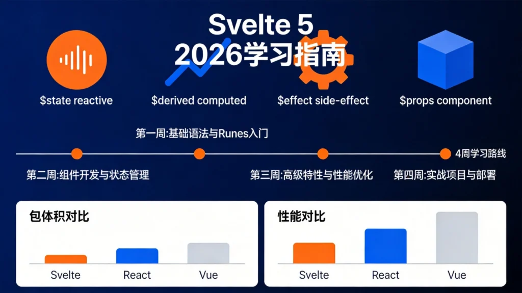 Svelte 5学习路线图，四大Runes核心概念与四周学习计划及框架性能对比