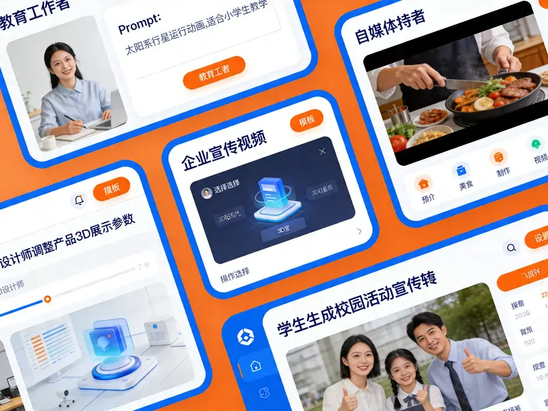 即梦AI应用场景配图 - 教育工作者自媒体企业宣传多场景视频生成展示