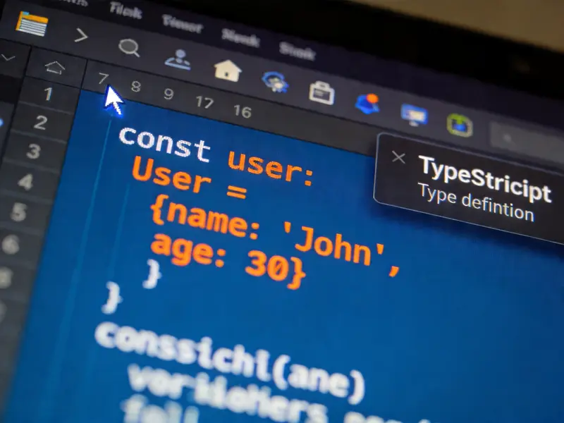 TypeScript代码示例配图 - 类型定义提示框与代码编写界面特写