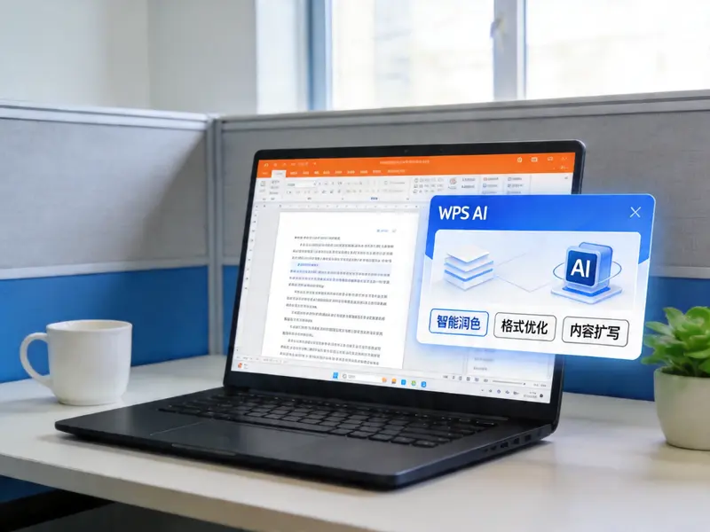 WPS AI功能配图 - 办公场景下智能润色格式优化内容扩写功能展示