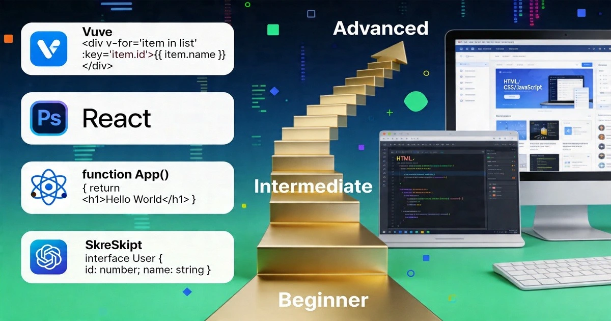 前端开发学习路线封面 - Vue/React/TypeScript完整指南