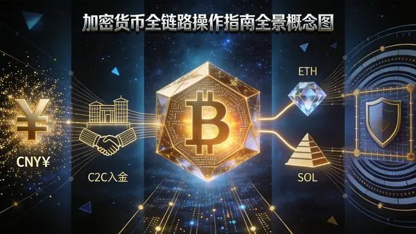 法币入金→C2C→BTC核心→ETH/SOL→钱包全链路金色节点流转