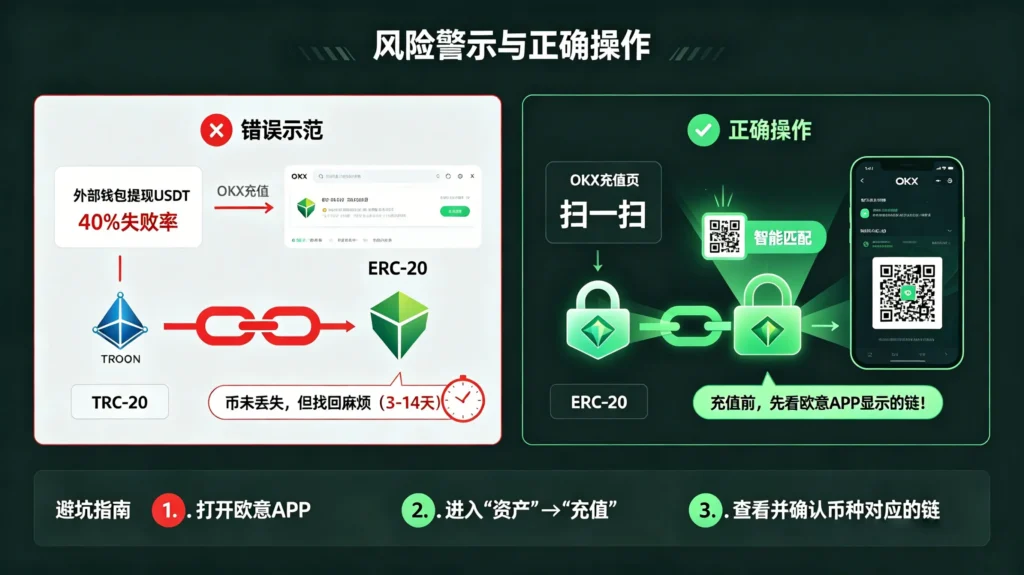 关于 OKX 充值时网络选择错误的插图