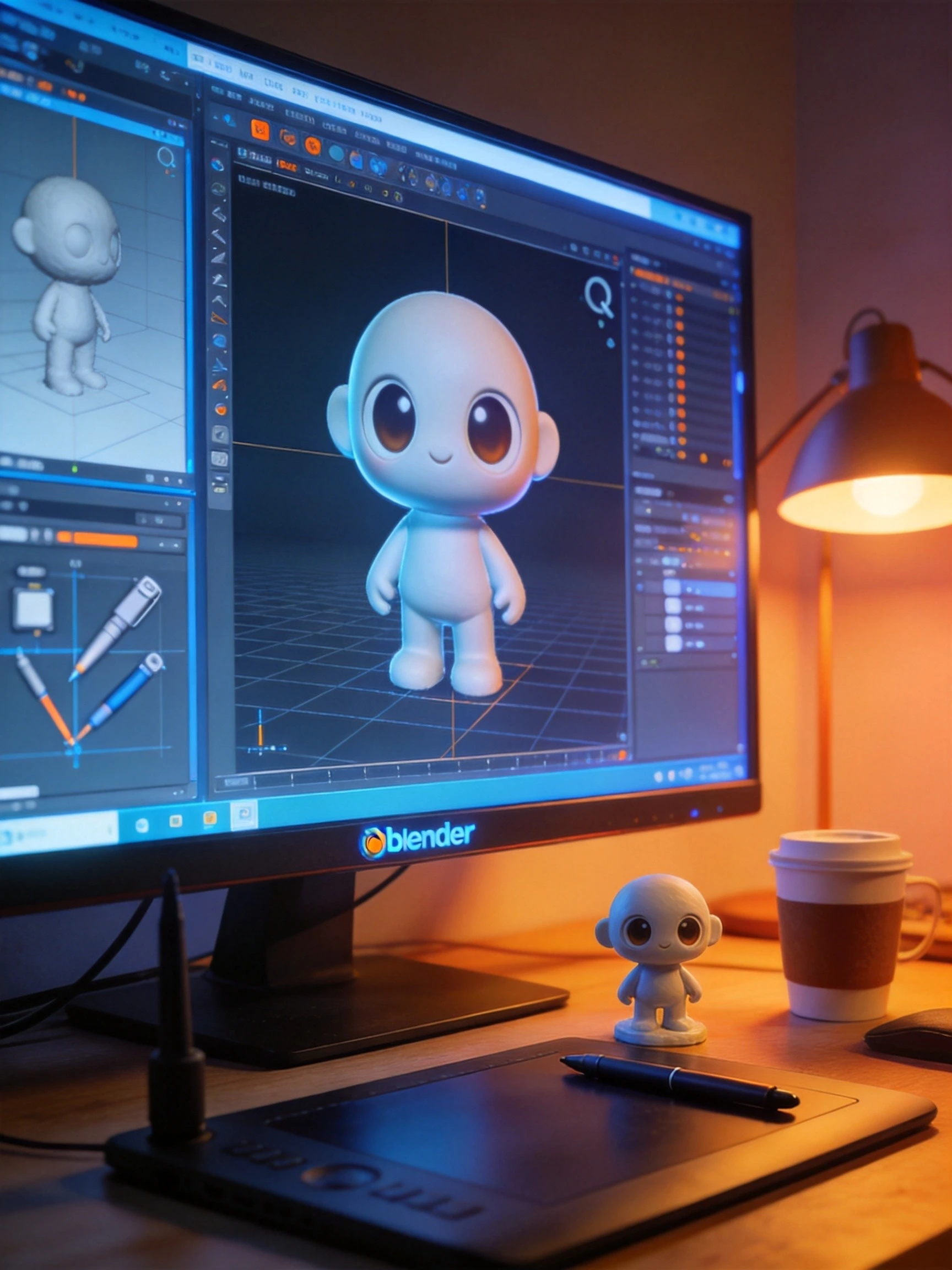 Blender教程入门:3D视口中Q版角色建模配合数位板创作