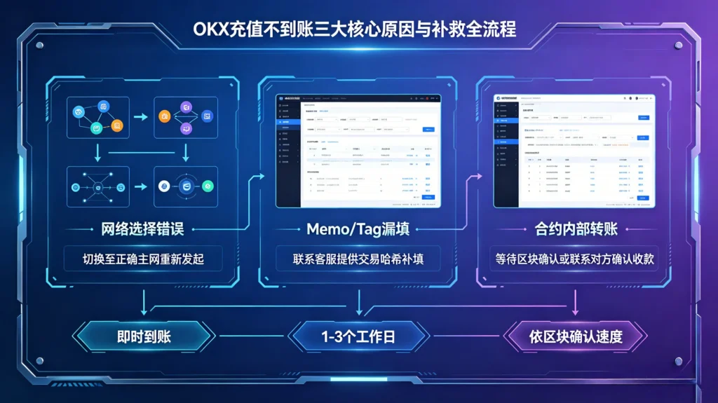 OKX 充值不到账三大核心原因与补救全流程