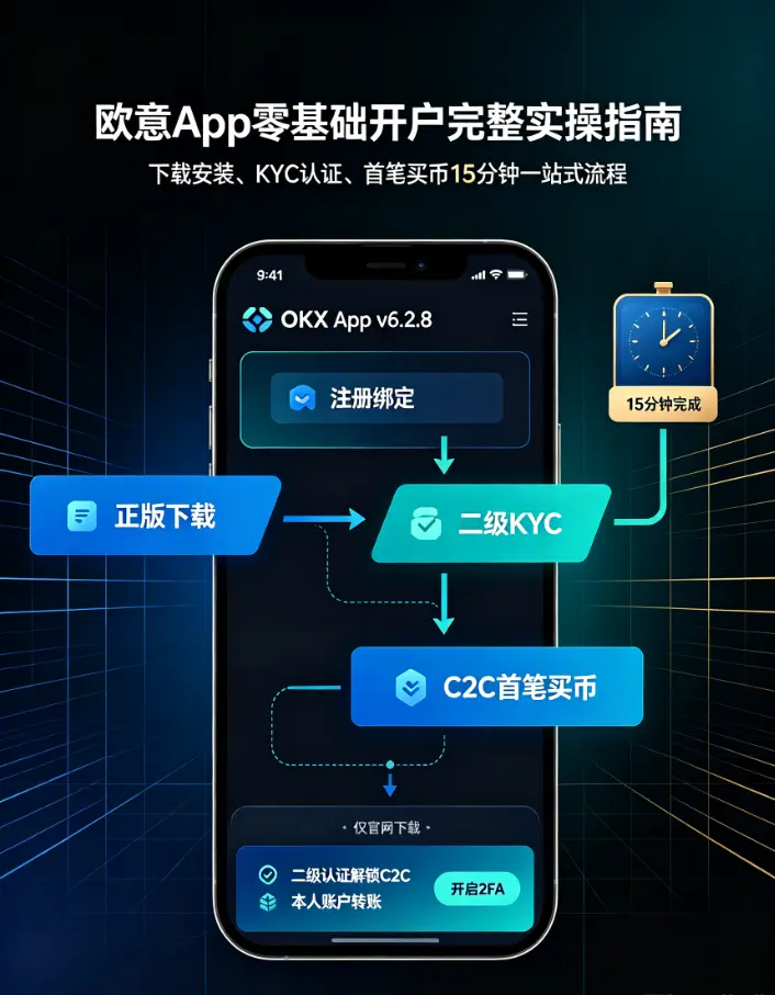 零基础开户完整实操指南：下载安装、KYC分级认证、C2C首笔买币，15分钟一站式流程拆解