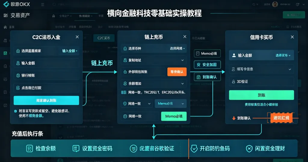 OKX 充值路径决策仪表盘 + 三路径实操流程图